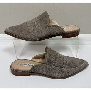 Charles David Porter Mules Womens 8 Embossed Gray Leather Slip On Clog Shoes